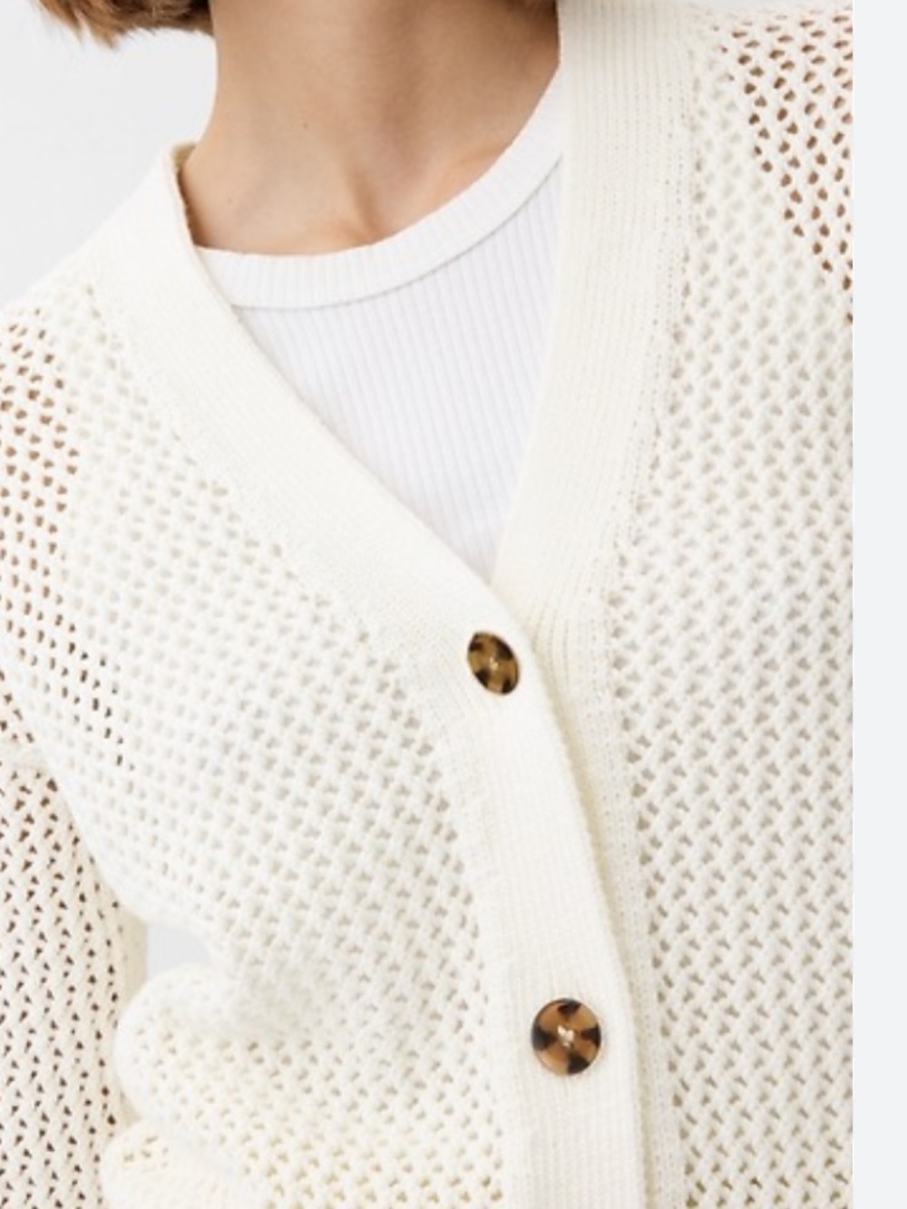 Suzy Shier Open-Knit Button Cardigan